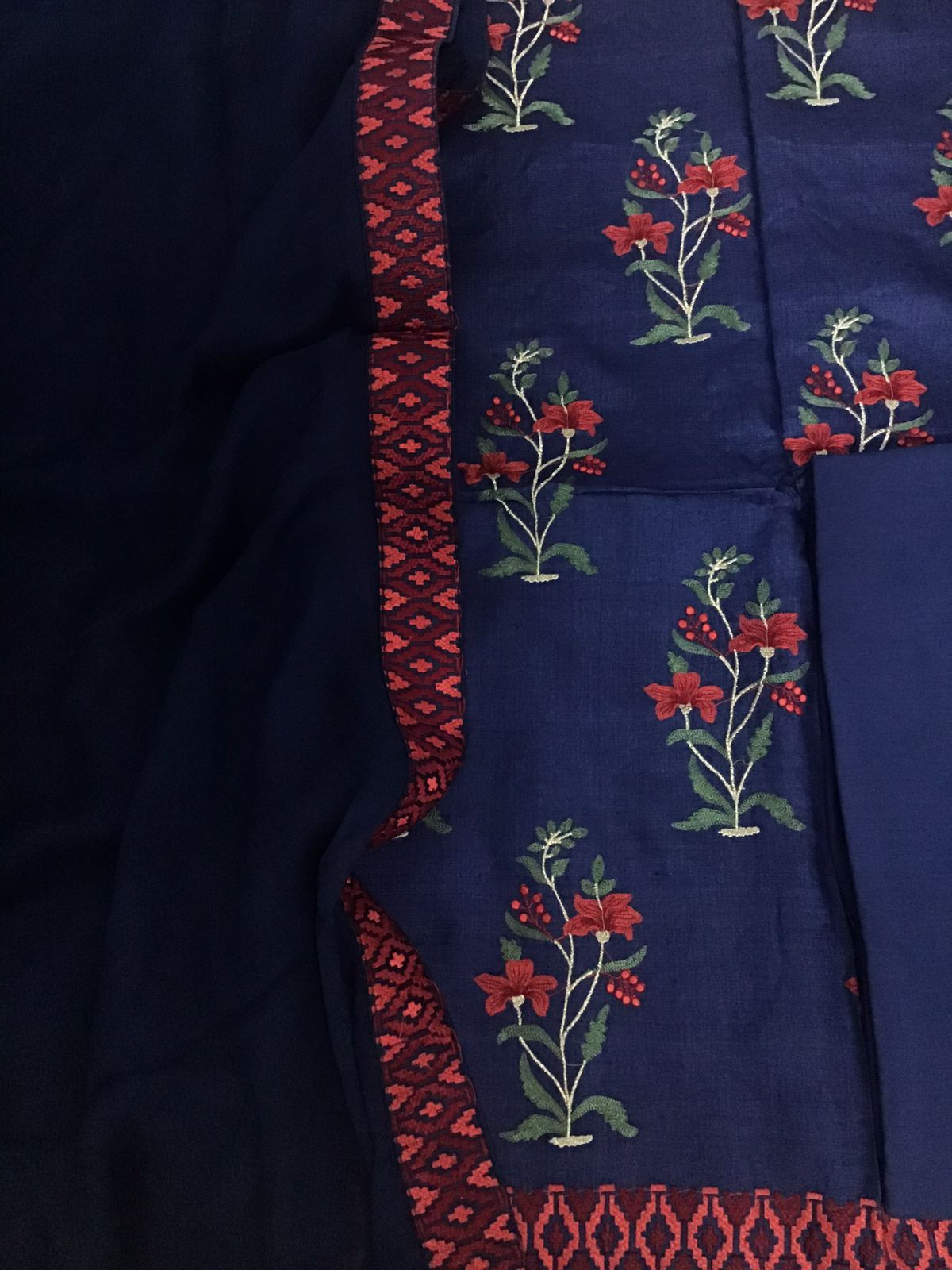Pure Fine Tussar Embroidered Suit - Blue