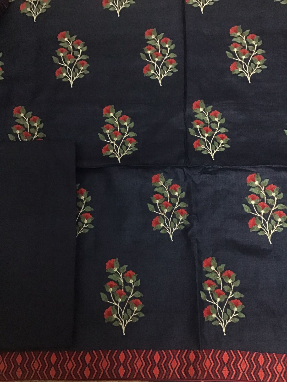 Pure Fine Tussar Embroidered Suit - Black