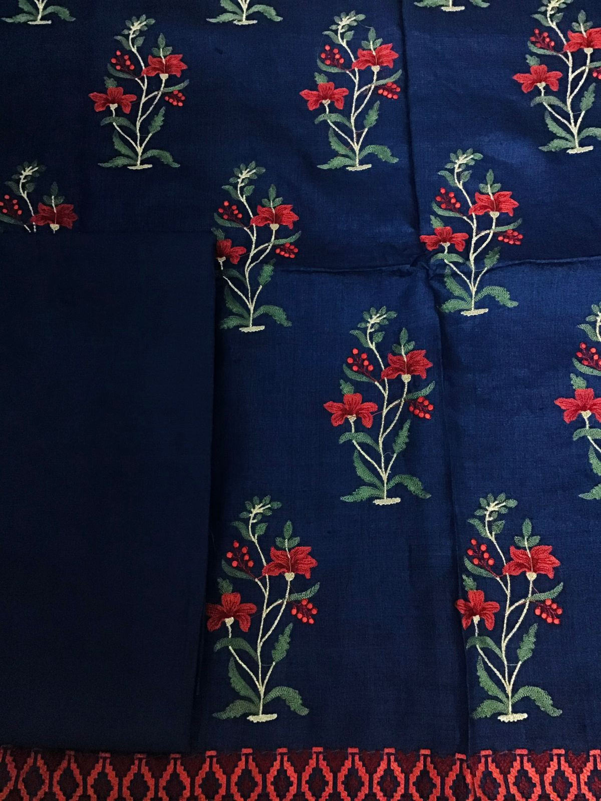 Pure Fine Tussar Embroidered Suit - Blue