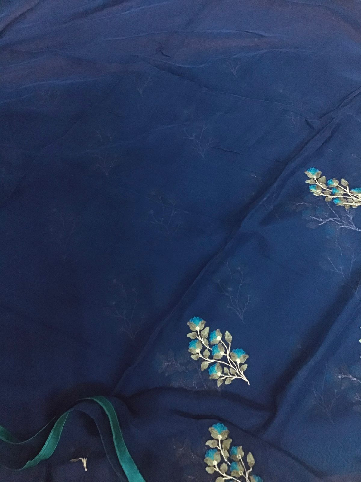 Pure Fine Tussar Embroidered Suit - Blue