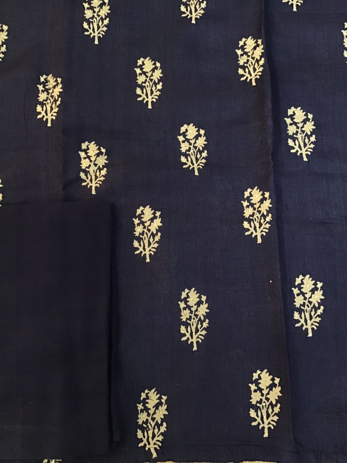 Pure Fine Tussar Printed Embroidered Suit - Blue
