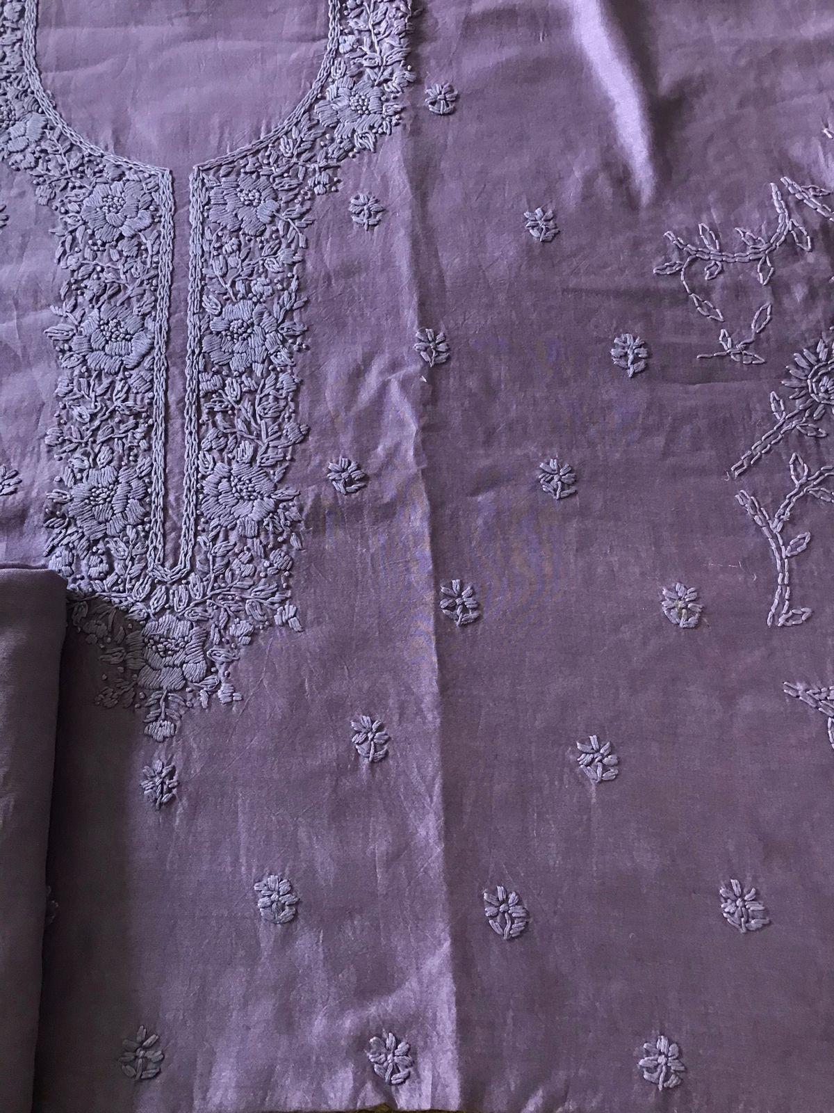 Pure Chanderi Embroidered Suit - Lavender
