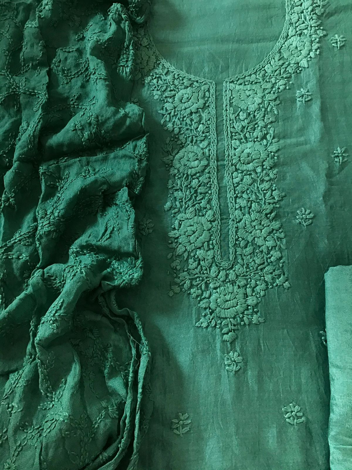 Pure Chanderi Embroidered Suit - Green