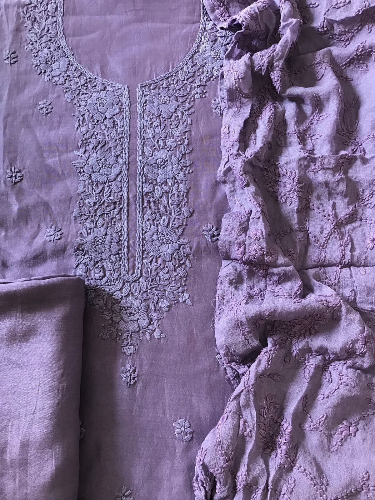 Pure Chanderi Embroidered Suit - Lavender