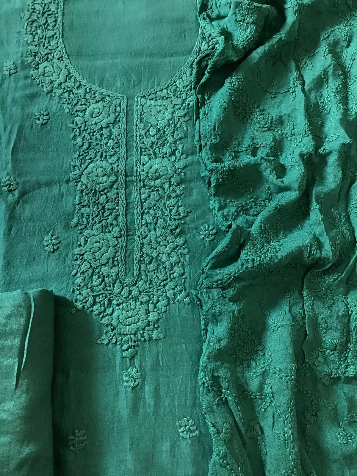 Pure Chanderi Embroidered Suit - Green