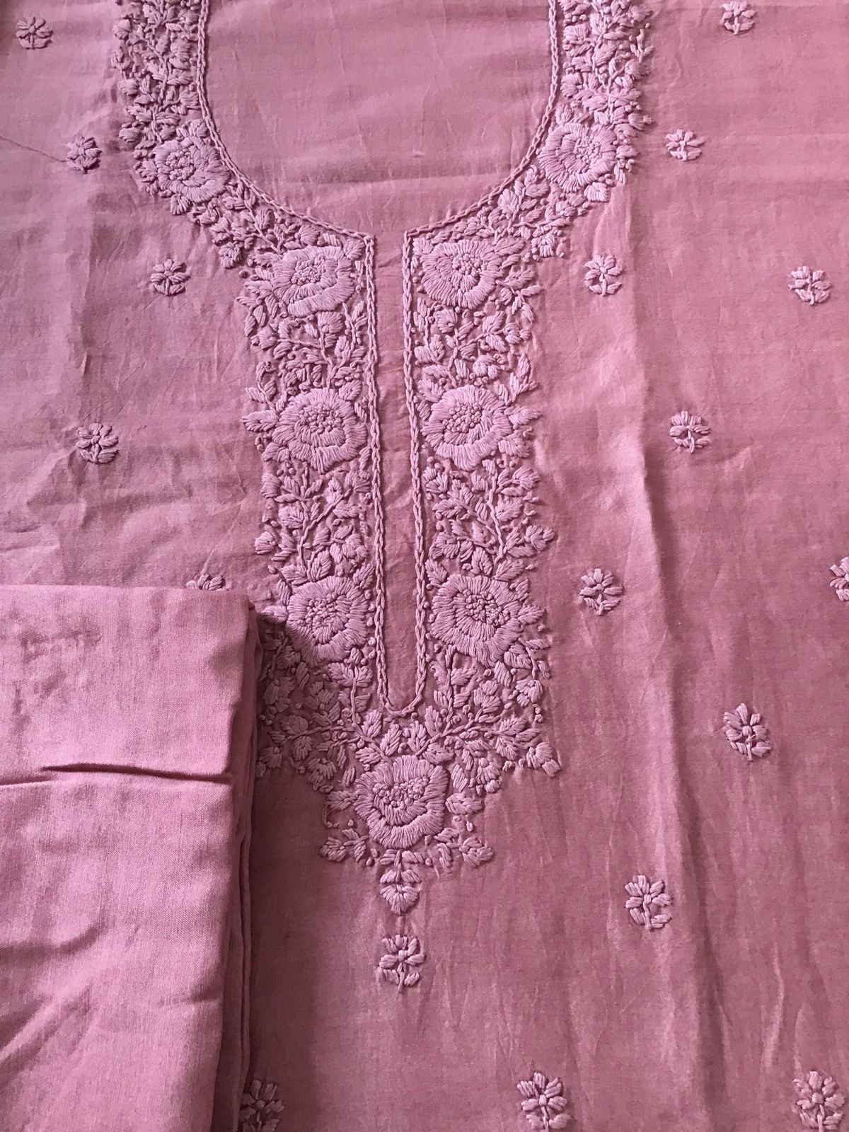 Pure Chanderi Embroidered Suit - Pink