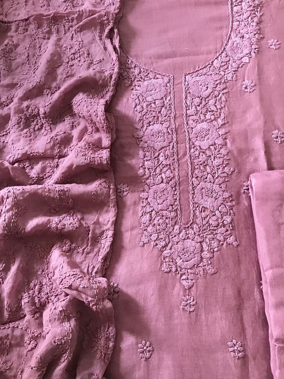 Pure Chanderi Embroidered Suit - Pink