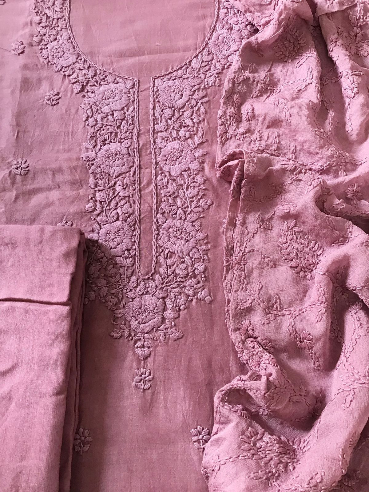 Pure Chanderi Embroidered Suit - Pink