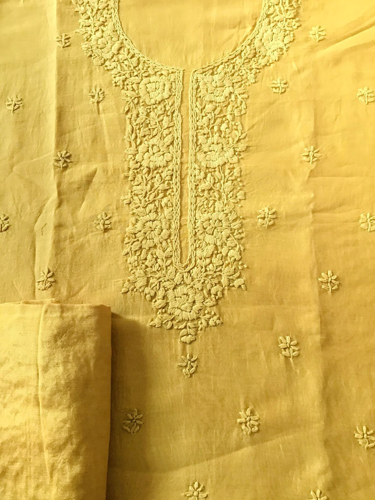 Pure Chanderi Embroidered Suit - Yellow