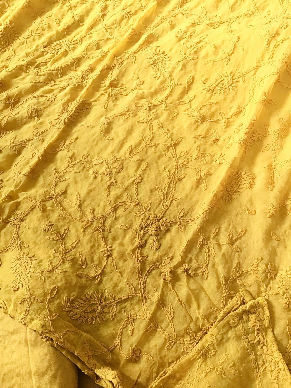 Pure Chanderi Embroidered Suit - Yellow