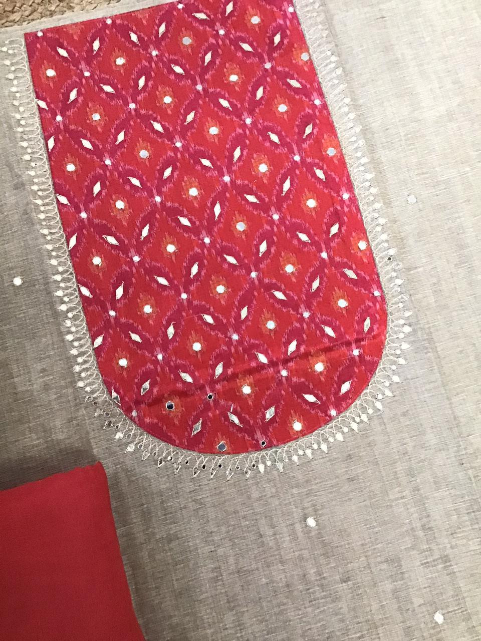 Soft Slub Chanderi Embroidered Suit - Beige