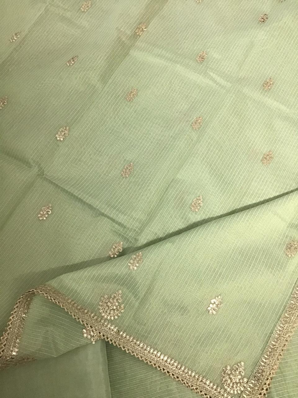 Pure Tissue Zari Kota Embroidered Suit - Green