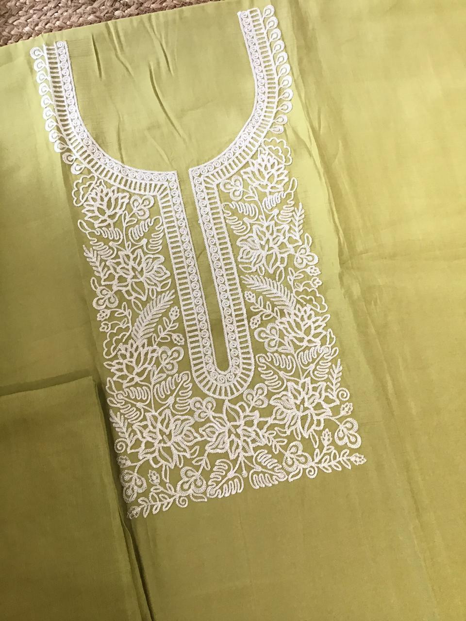 Soft Silk Embroidered Suit - Green