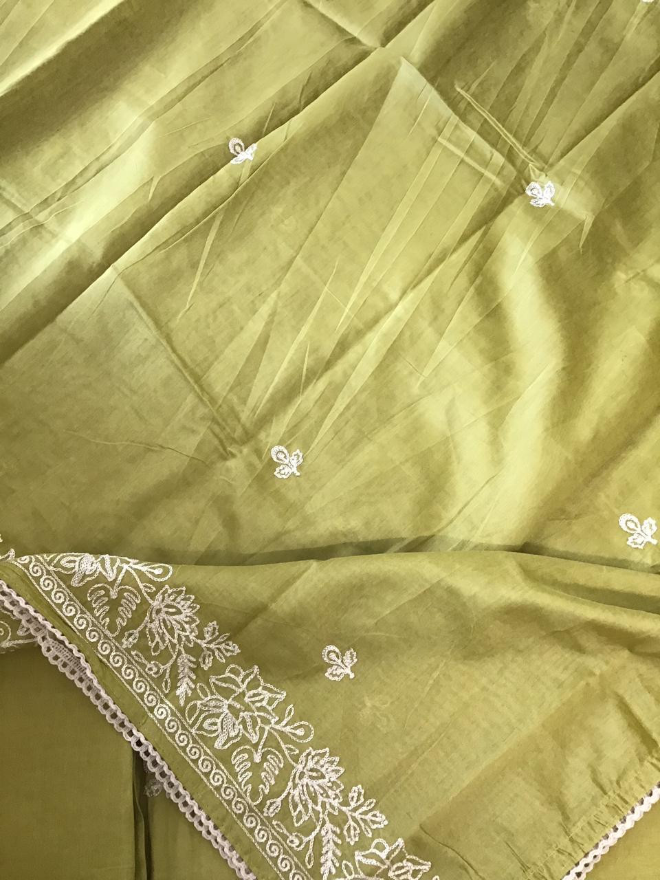 Soft Silk Embroidered Suit - Green