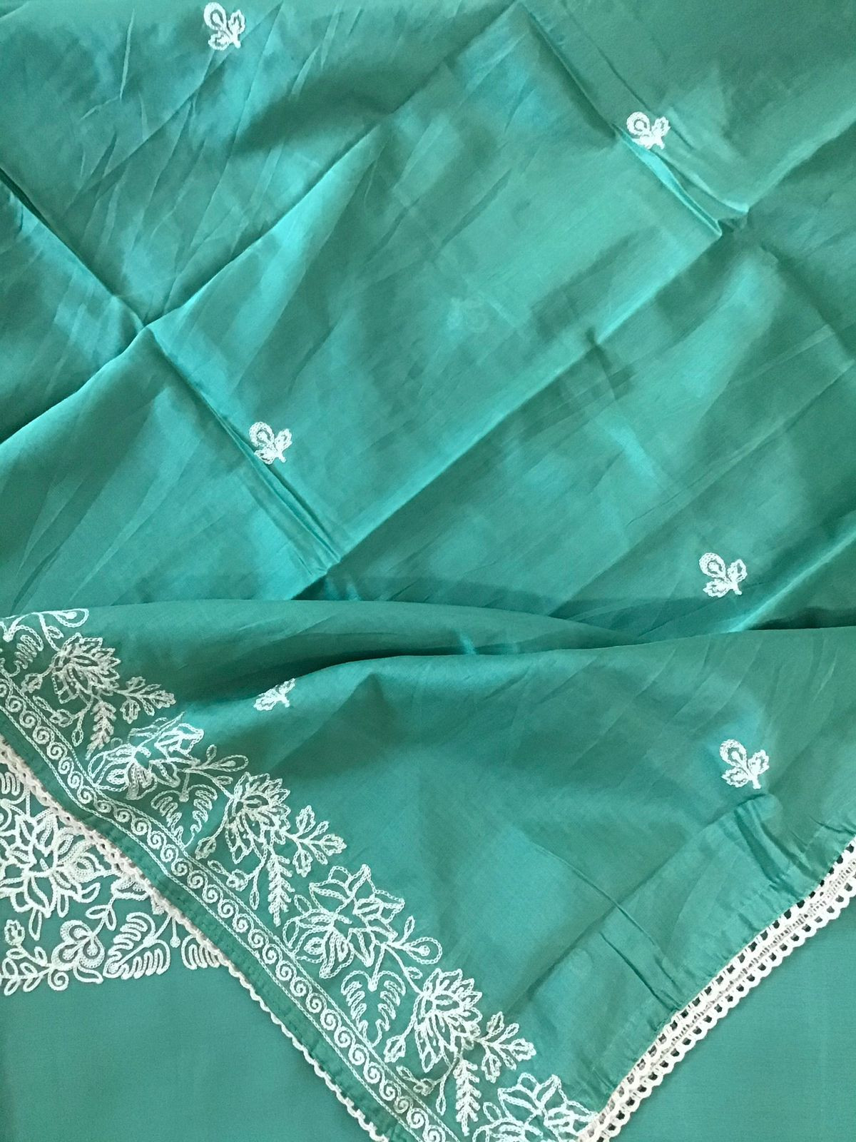 Soft Silk Embroidered Suit - Blue