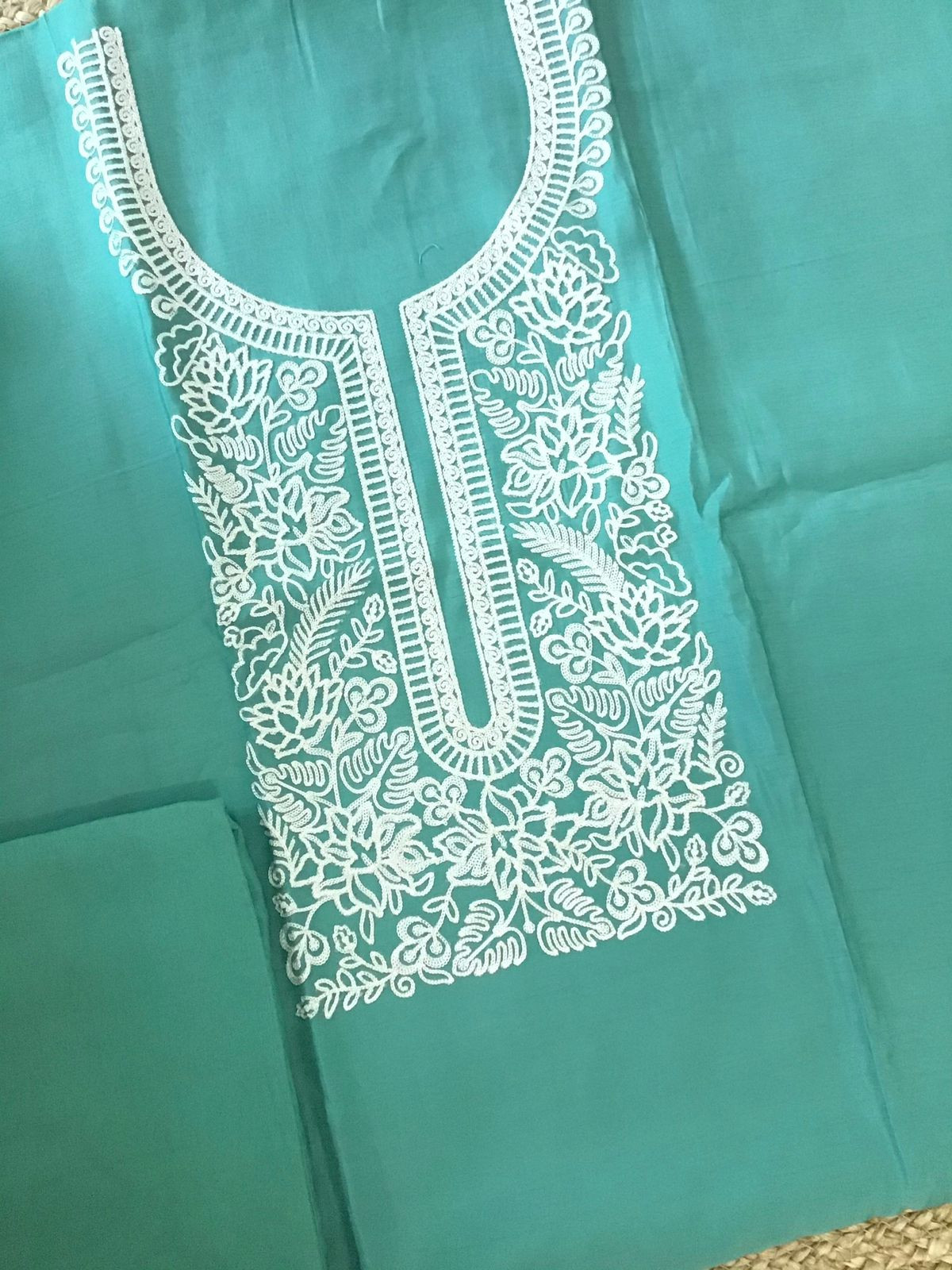 Soft Silk Embroidered Suit - Blue