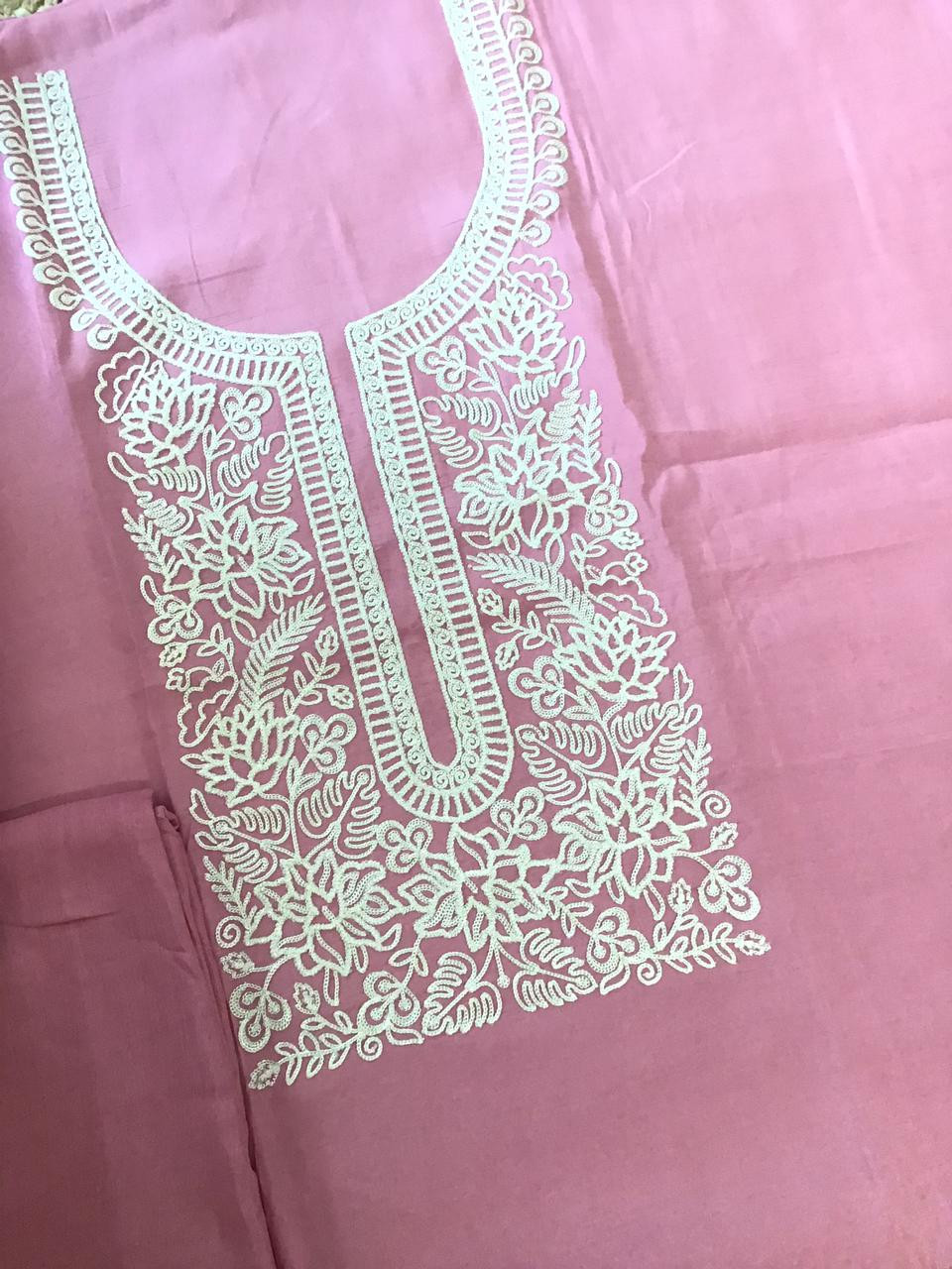 Soft Silk Embroidered Suit - Pink