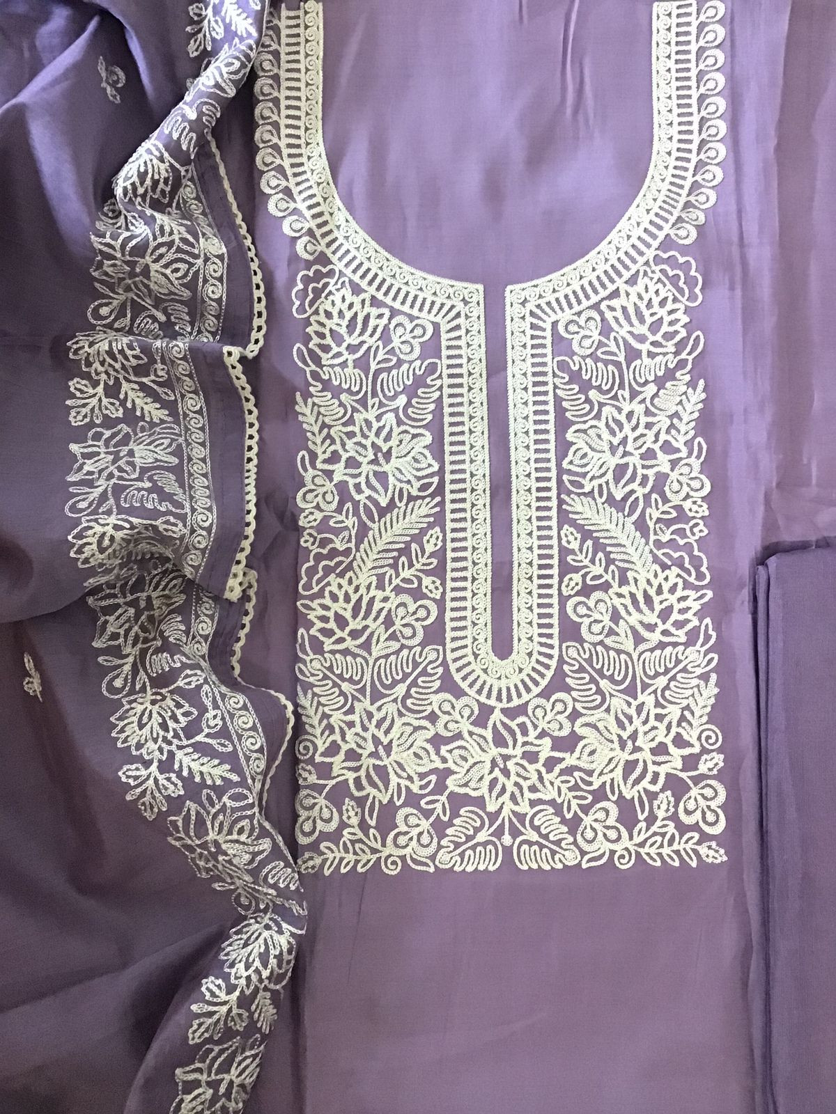 Soft Silk Embroidered Suit - Lavender