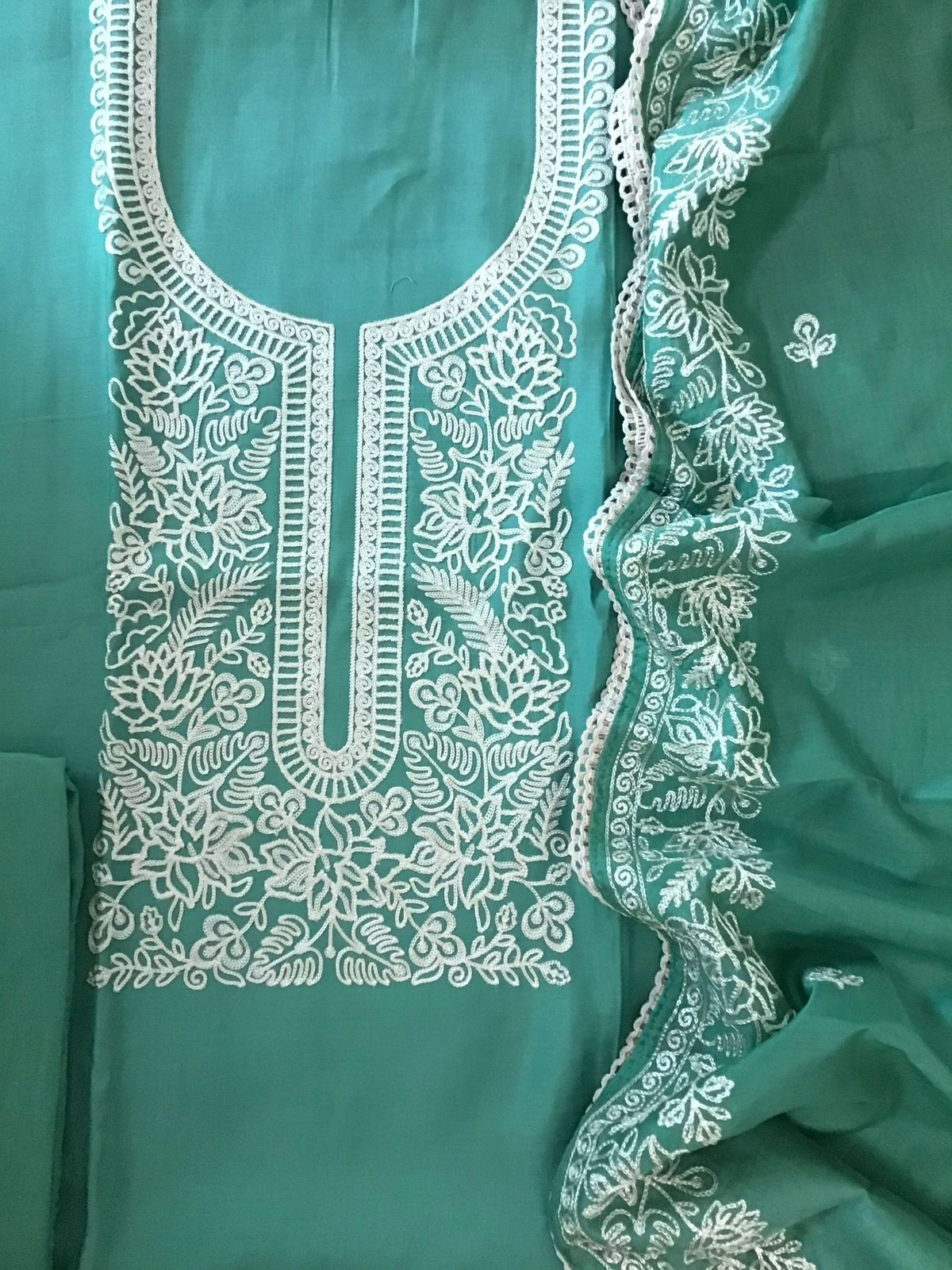 Soft Silk Embroidered Suit - Blue