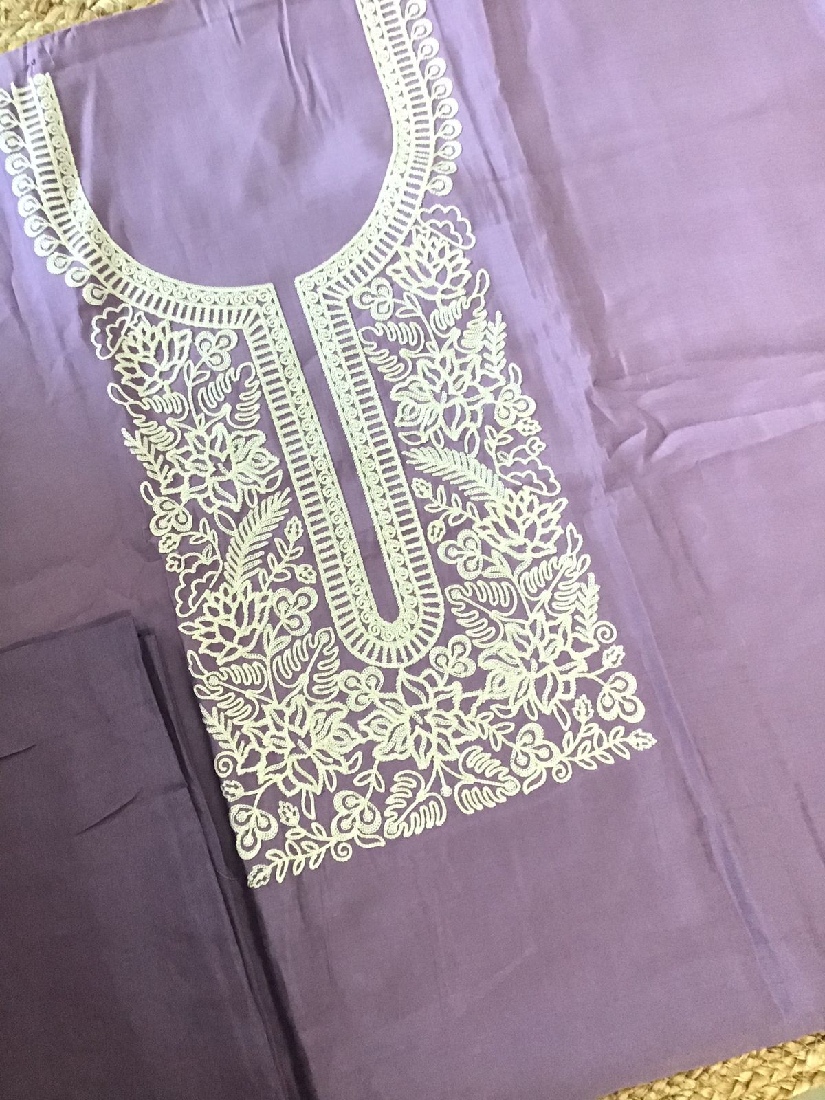 Soft Silk Embroidered Suit - Lavender