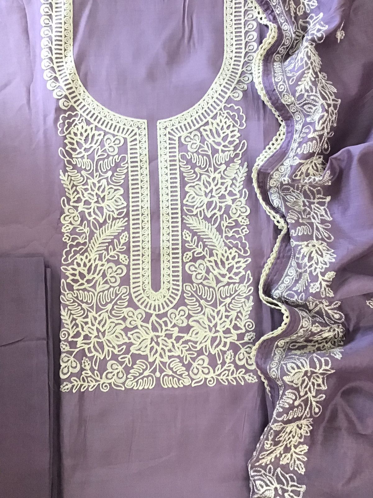 Soft Silk Embroidered Suit - Lavender
