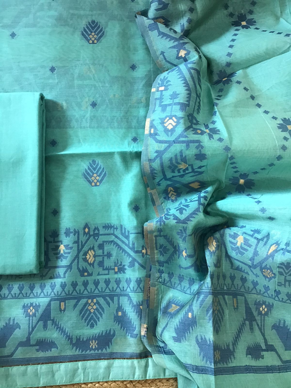 Soft Slub Chanderi Jamdani Weaved Suit - Blue