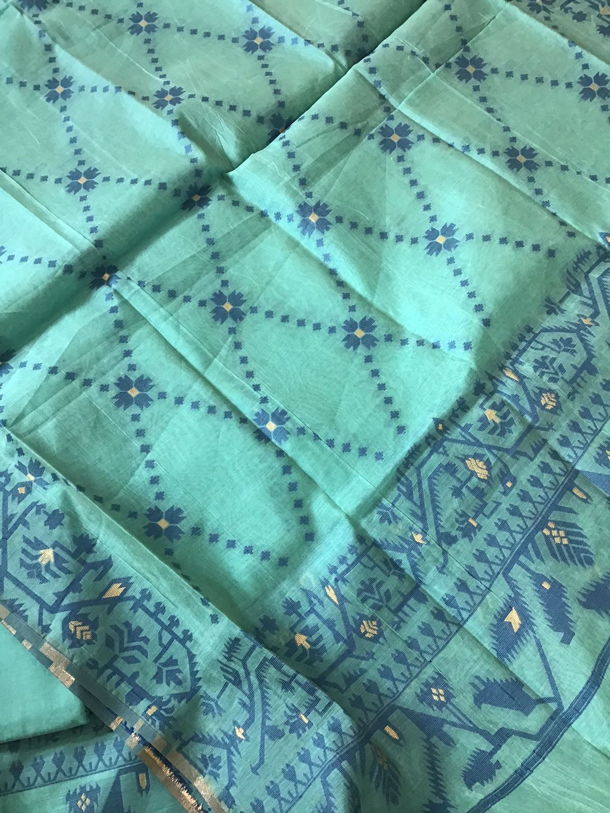 Soft Slub Chanderi Jamdani Weaved Suit - Blue