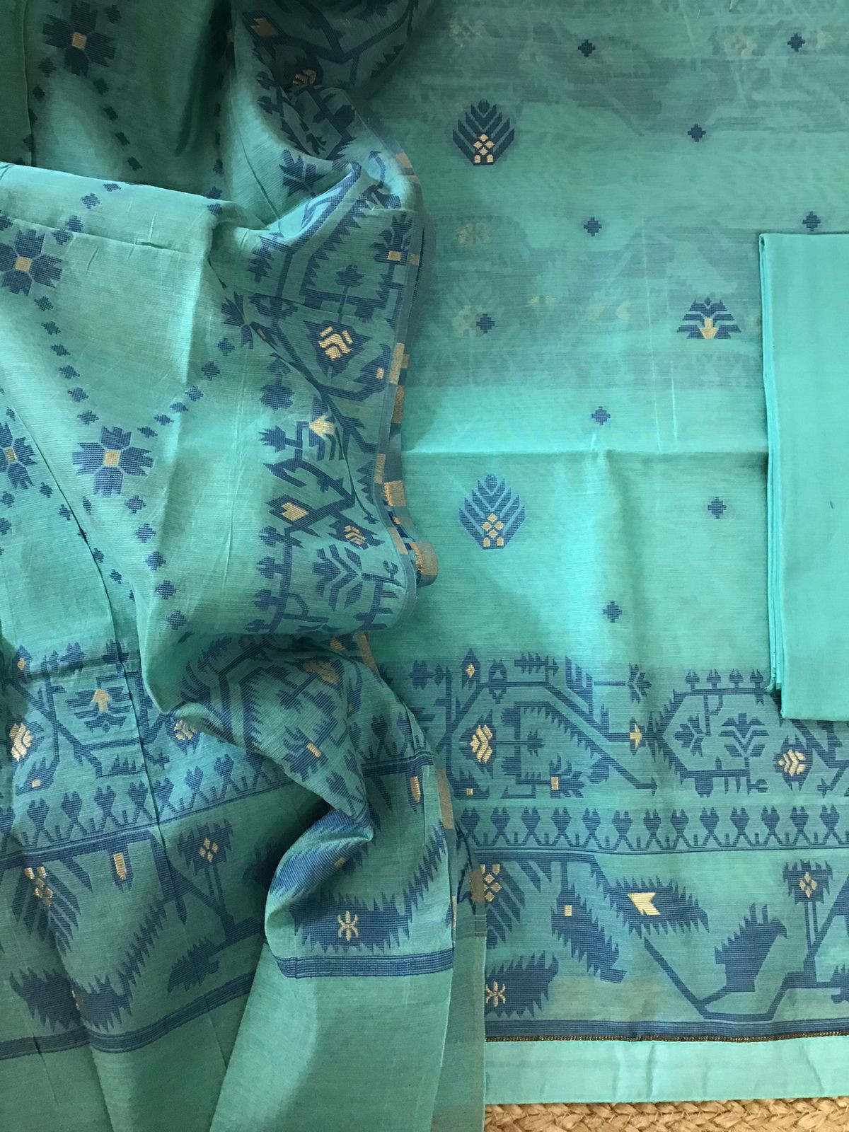 Soft Slub Chanderi Jamdani Weaved Suit - Blue