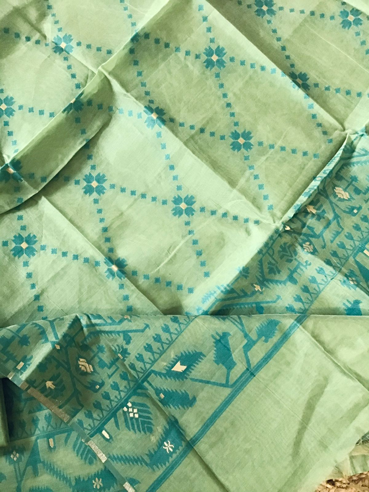 Soft Slub Chanderi Jamdani Weaved Suit - Green