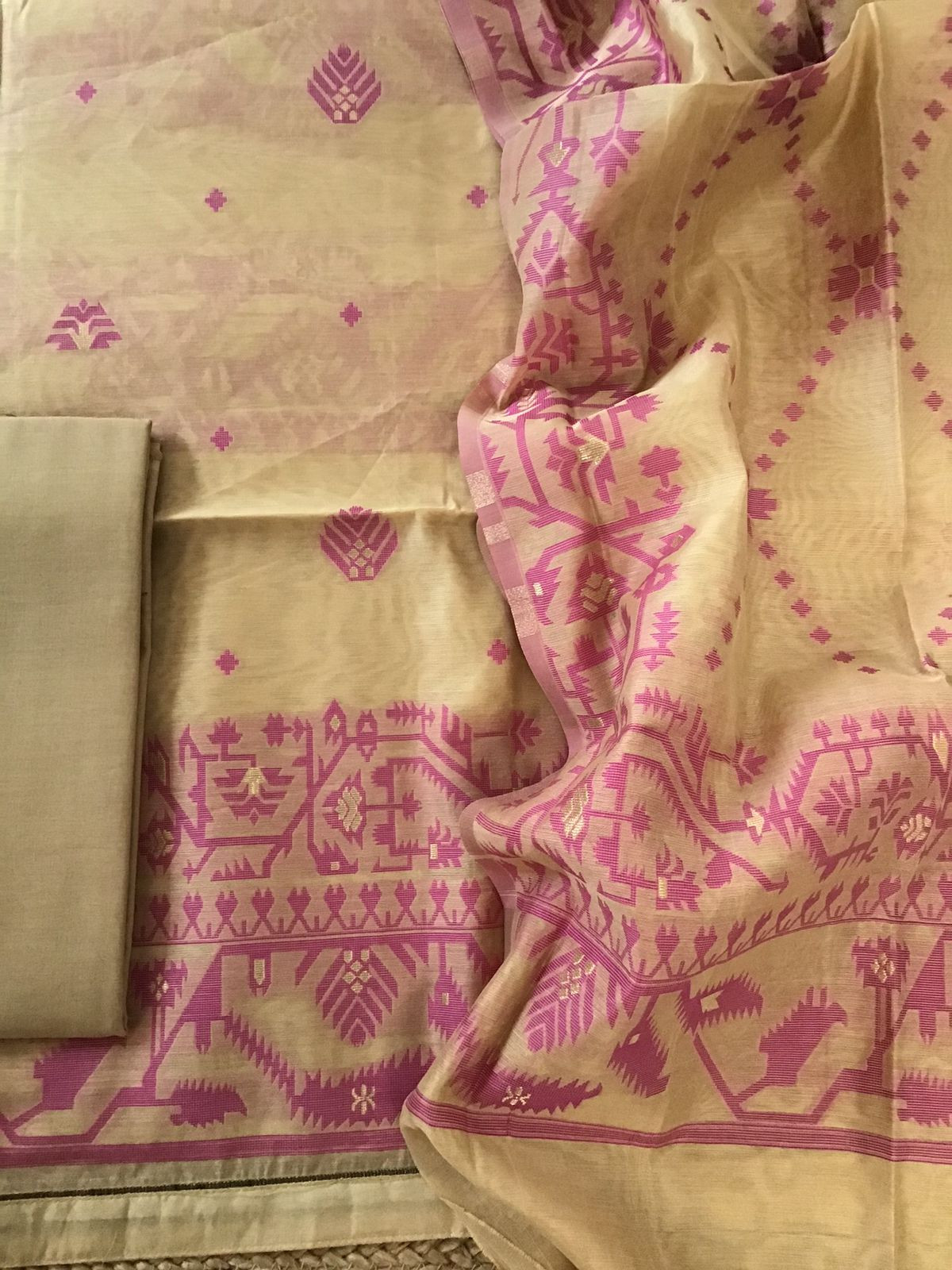 Soft Slub Chanderi Jamdani Weaved Suit - Yellow