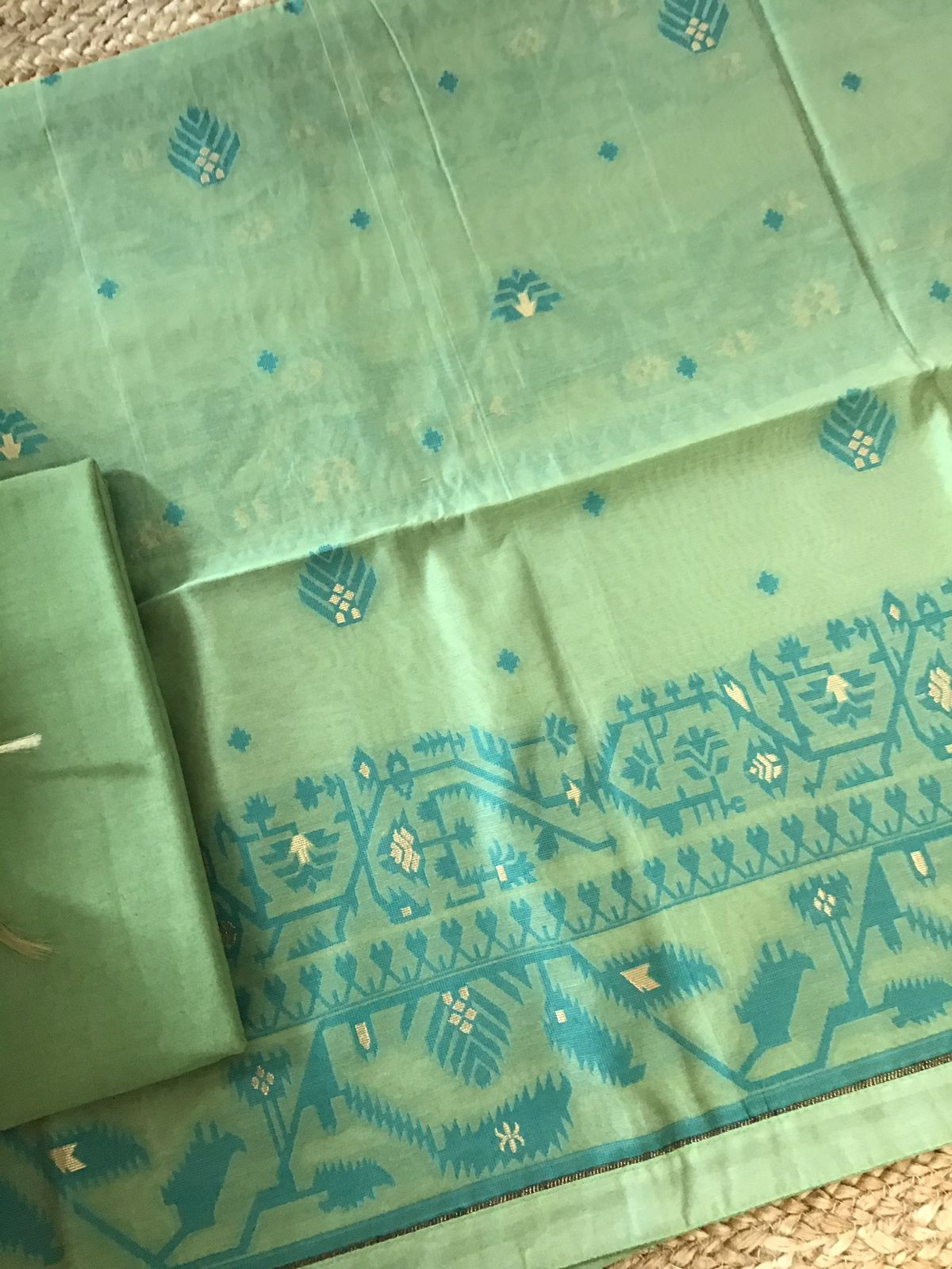 Soft Slub Chanderi Jamdani Weaved Suit - Green