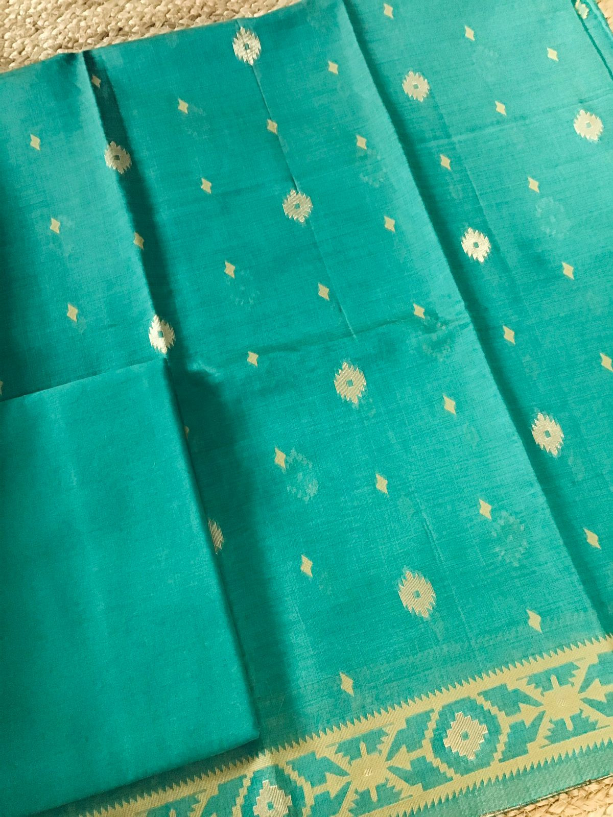 Soft Slub Chanderi Jamdani Weaved Suit - Green