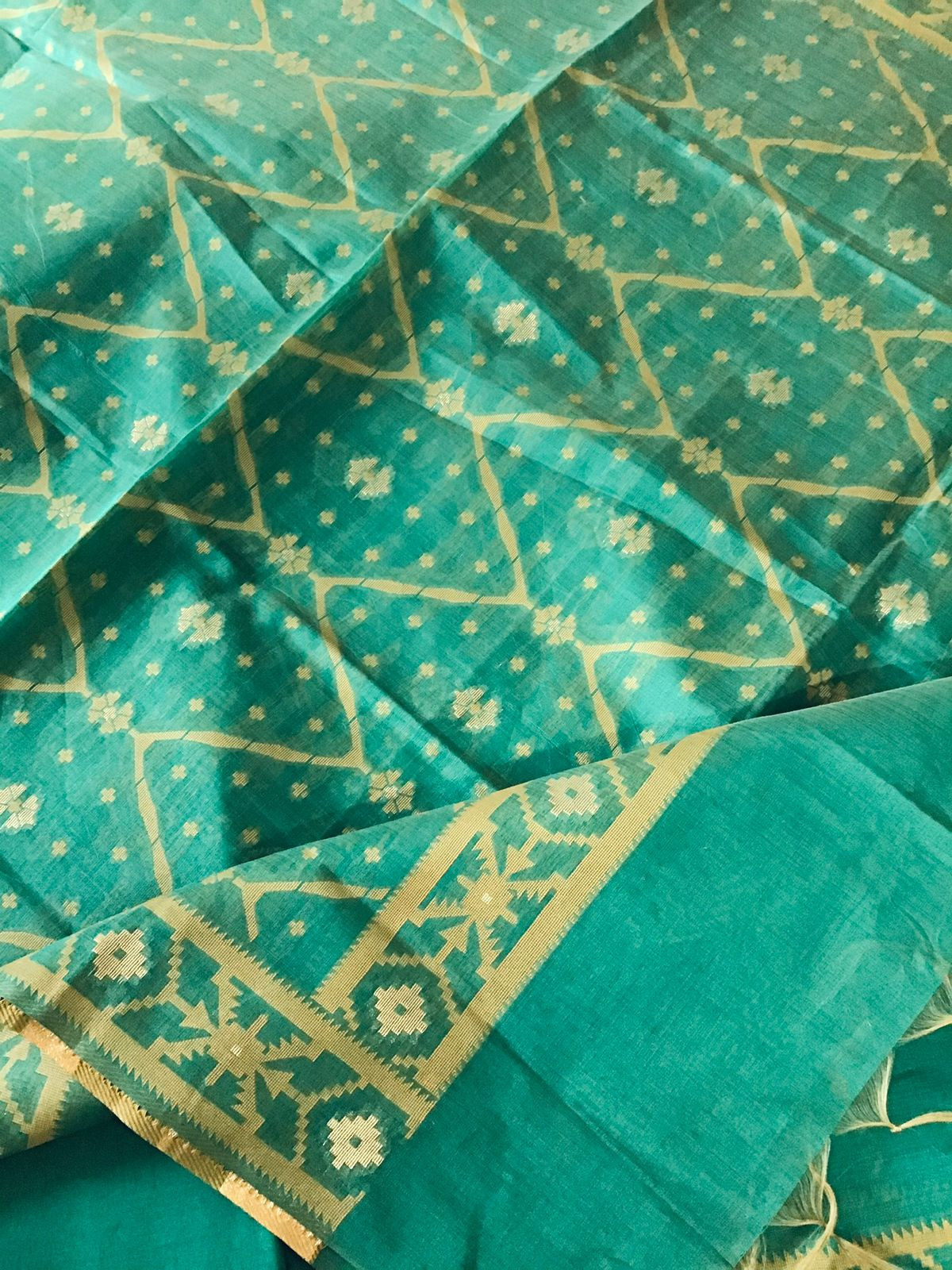 Soft Slub Chanderi Jamdani Weaved Suit - Green