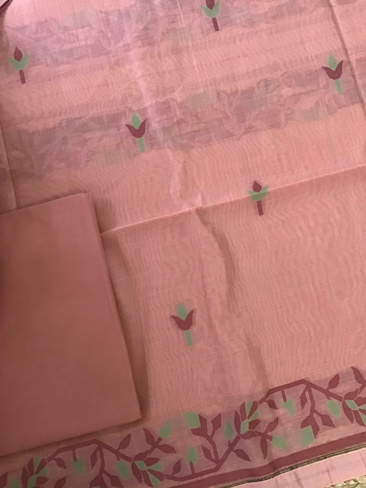 Soft Slub Chanderi Jamdani Weaved Suit - Peach