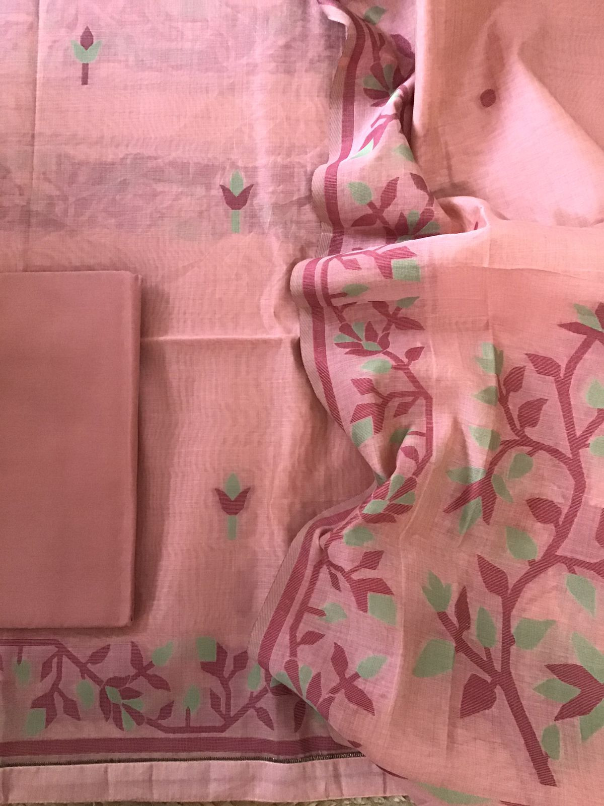 Soft Slub Chanderi Jamdani Weaved Suit - Peach