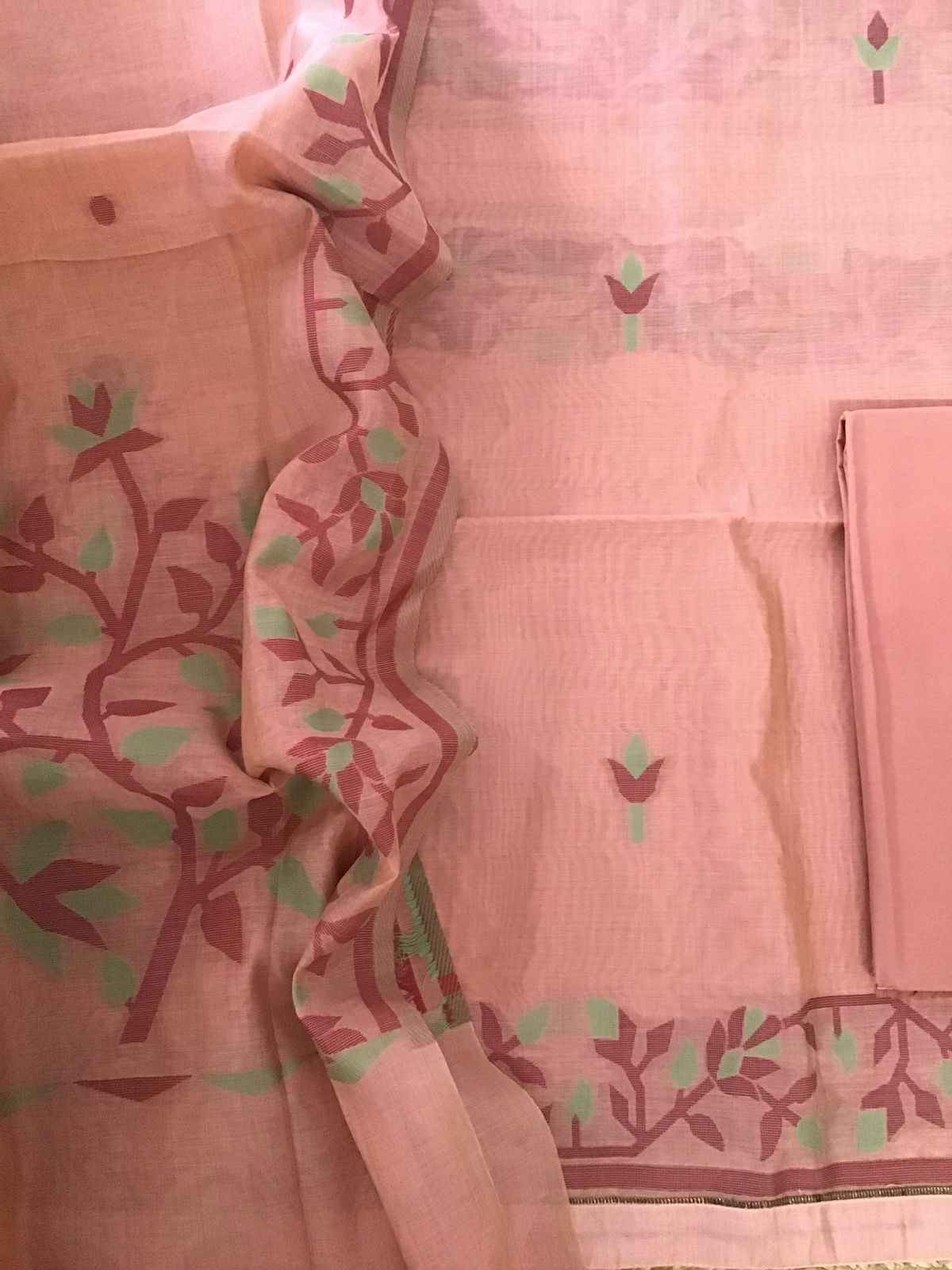 Soft Slub Chanderi Jamdani Weaved Suit - Peach