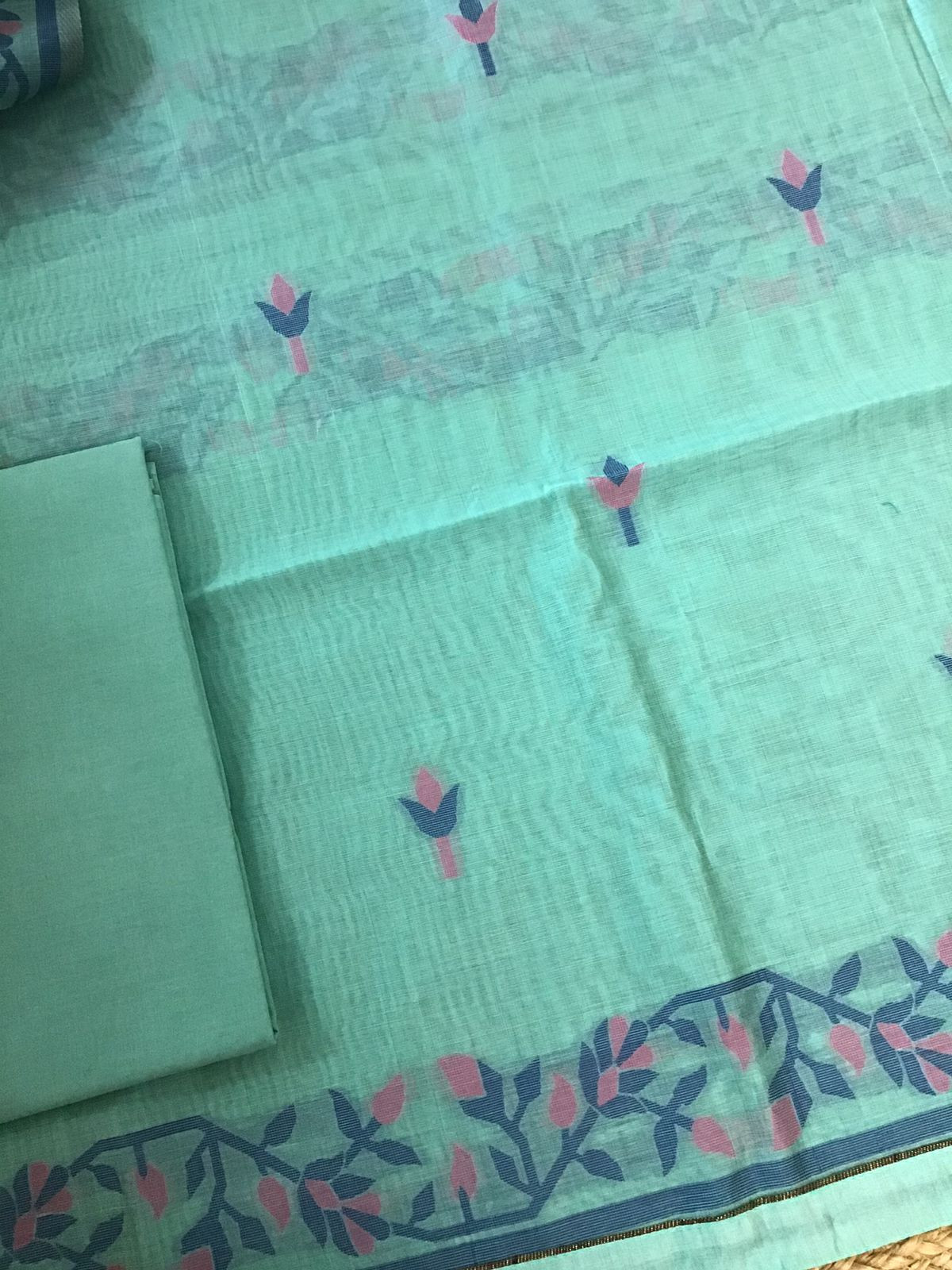 Soft Slub Chanderi Jamdani Weaved Suit - Blue