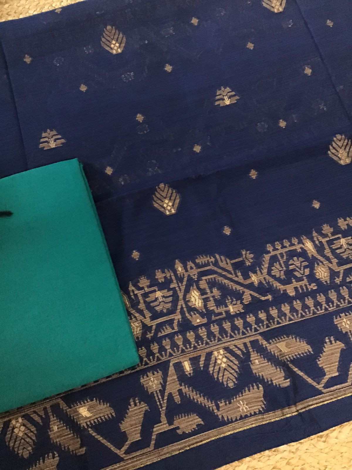 Soft Slub Chanderi Jamdani Weaved Suit - Blue