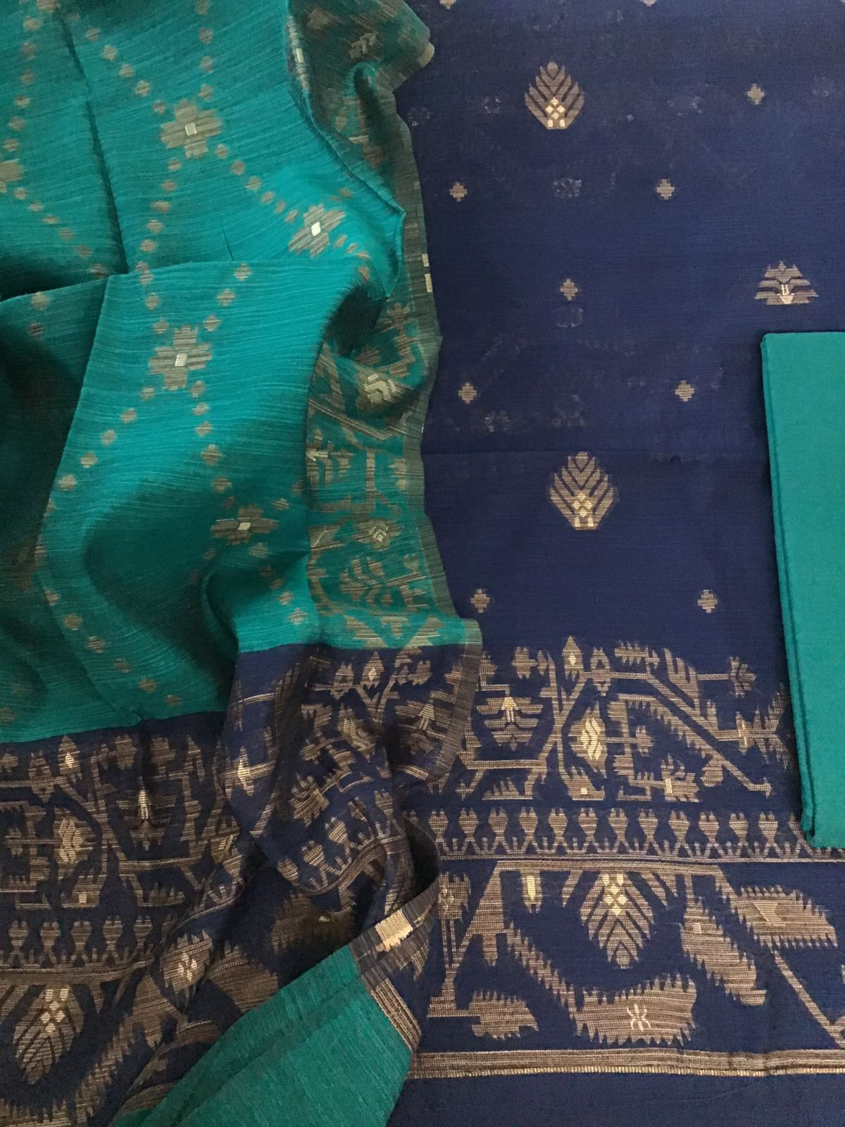 Soft Slub Chanderi Jamdani Weaved Suit - Blue