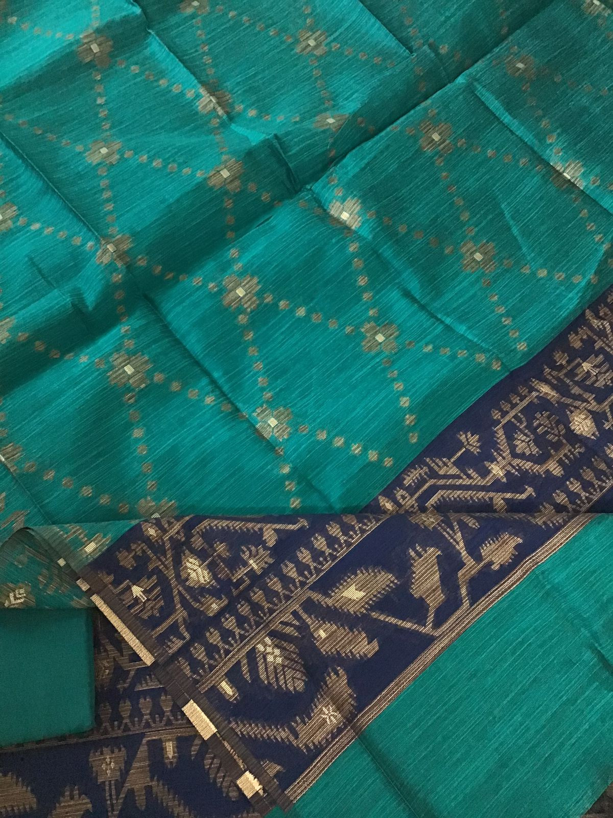 Soft Slub Chanderi Jamdani Weaved Suit - Blue