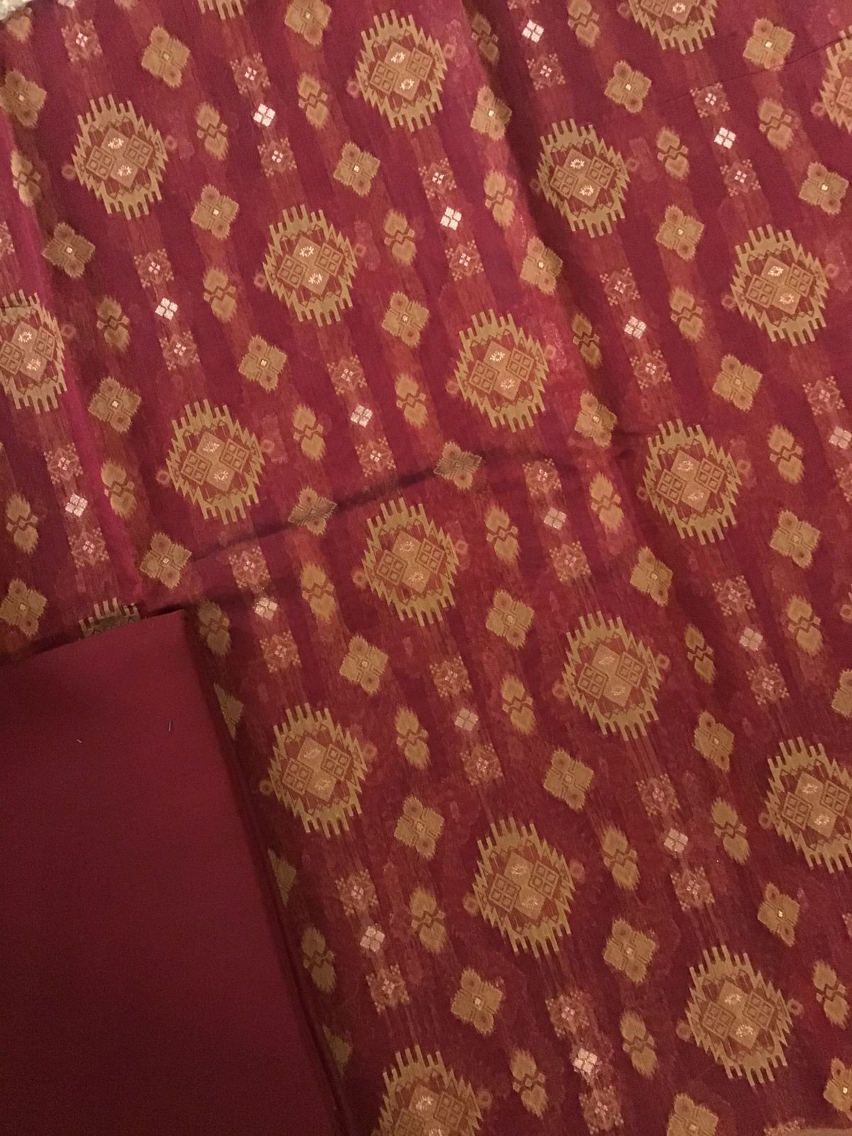 Soft Slub Chanderi Jamdani Weaved Suit - Maroon