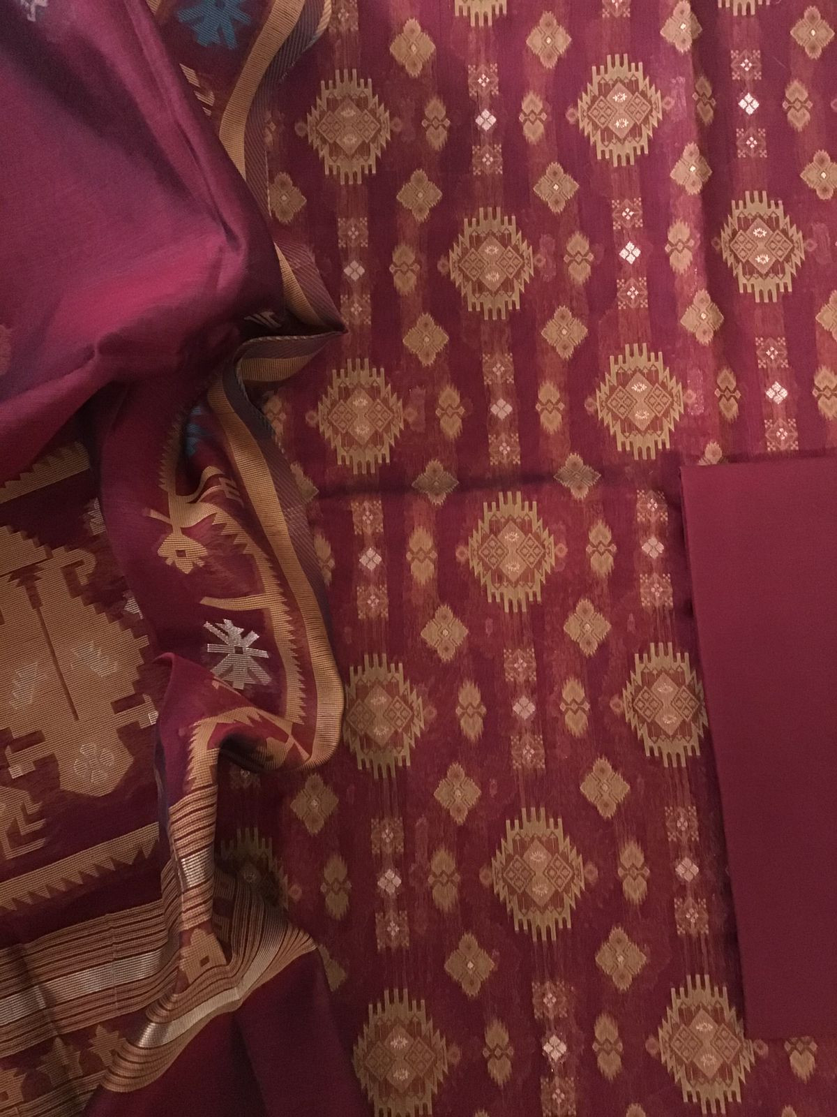 Soft Slub Chanderi Jamdani Weaved Suit - Maroon