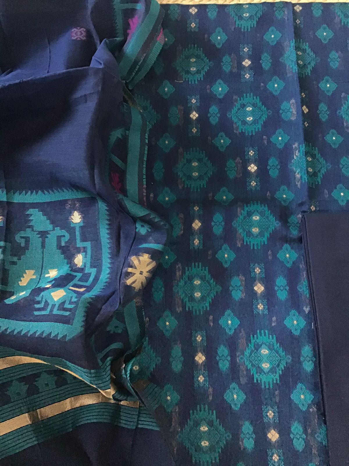 Soft Slub Chanderi Jamdani Weaved Suit - Blue