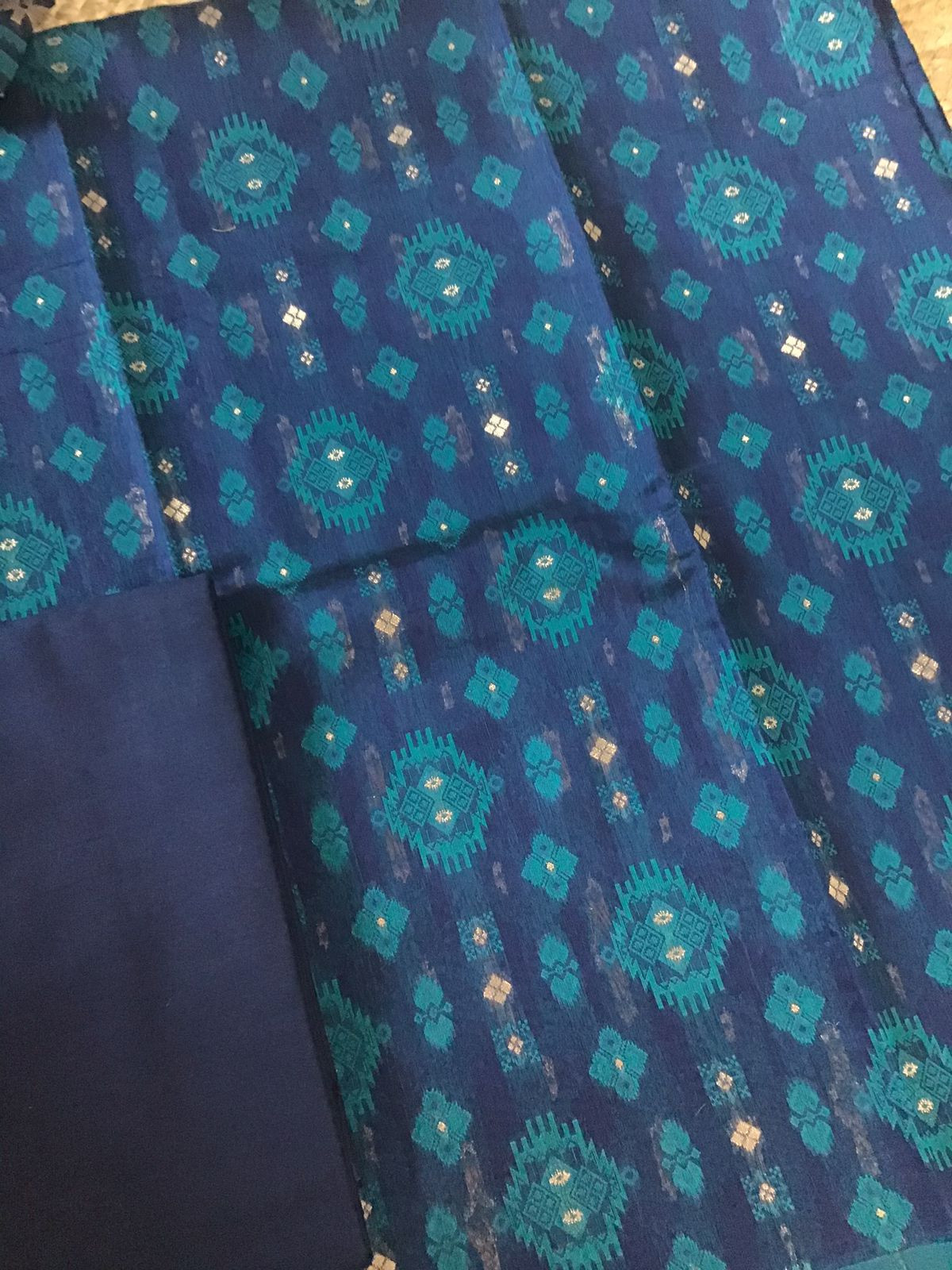 Soft Slub Chanderi Jamdani Weaved Suit - Blue