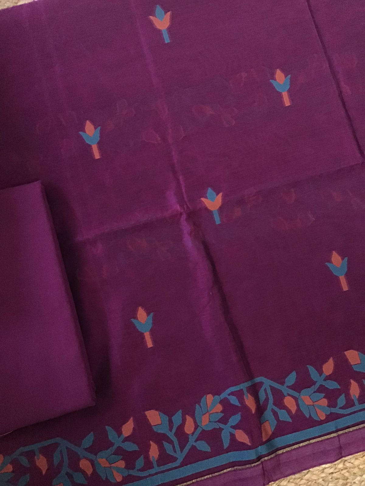 Soft Slub Chanderi Jamdani Weaved Suit - Wine