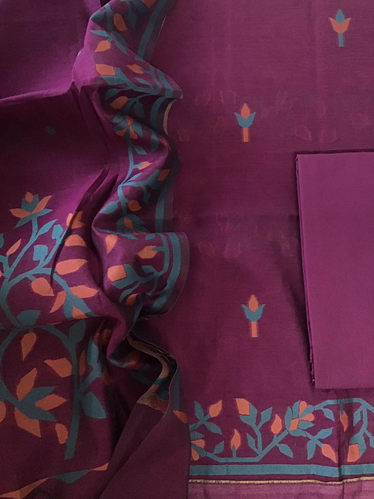 Soft Slub Chanderi Jamdani Weaved Suit - Wine