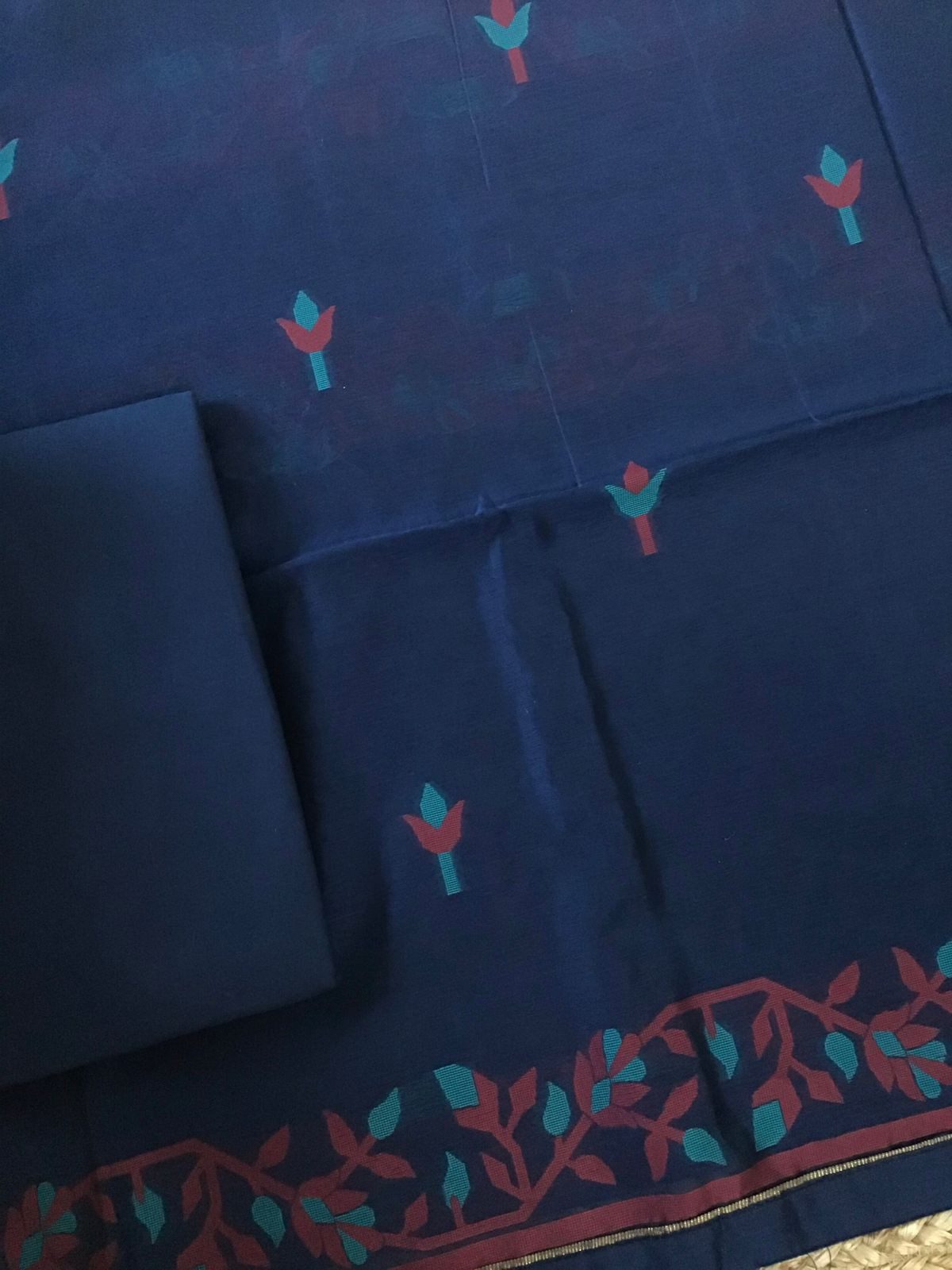 Soft Slub Chanderi Jamdani Weaved Suit - Blue