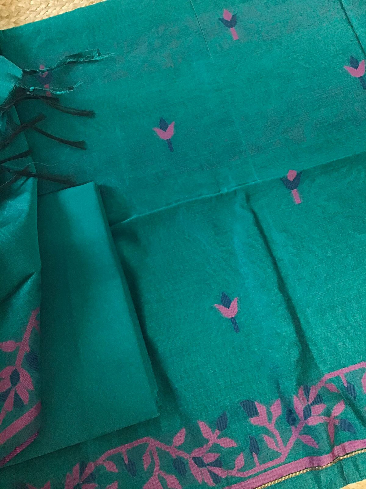 Soft Slub Chanderi Jamdani Weaved Suit - Green