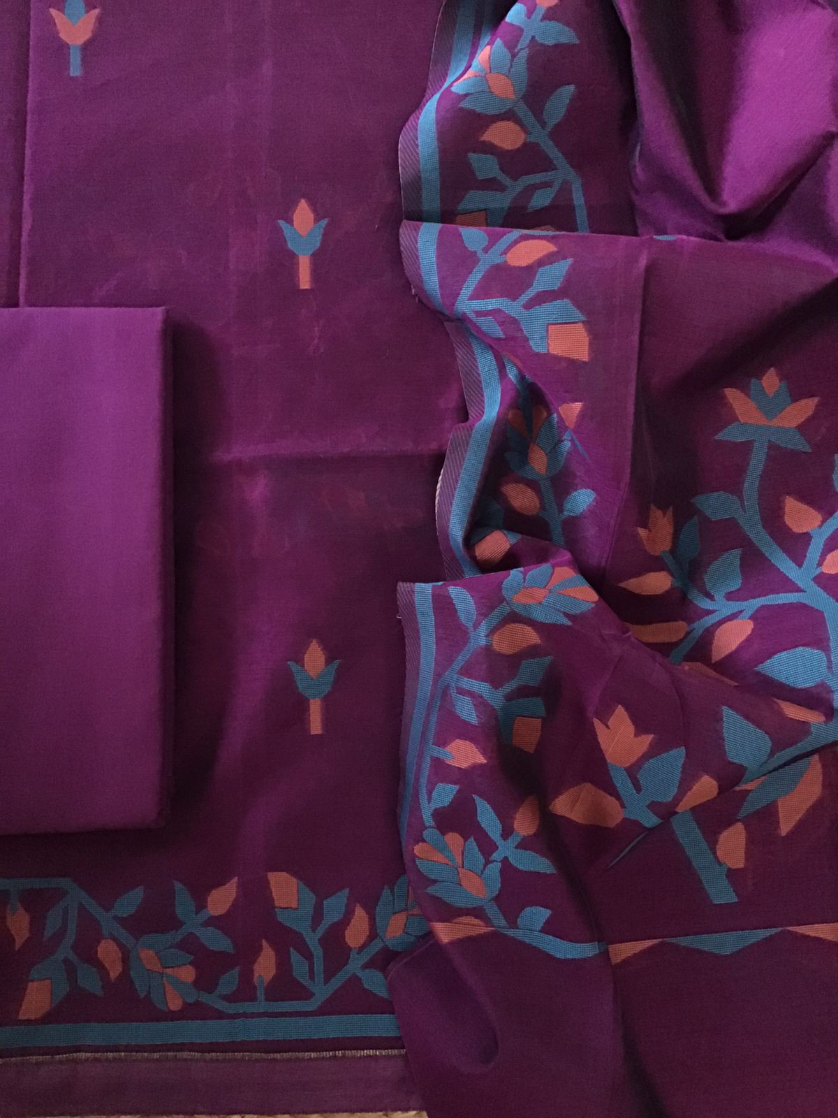 Soft Slub Chanderi Jamdani Weaved Suit - Wine