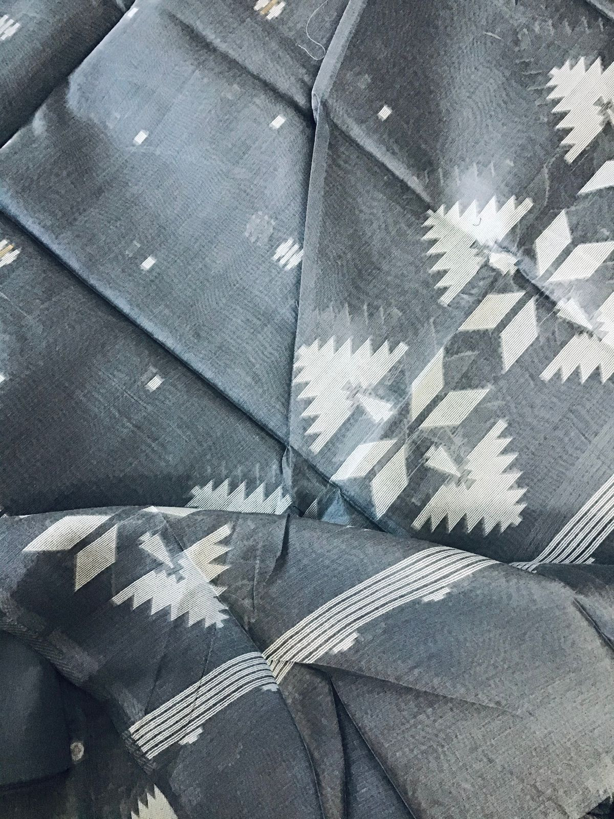 Soft Slub Chanderi Jamdani Weaved Suit - Grey